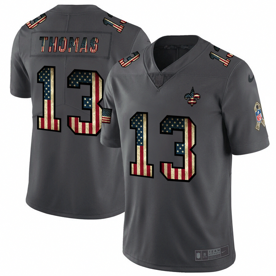 Men's New Orleans Saints #13 Michael Thomas Grey 2019 Salute To Service USA Flag Fashion Limited Stitched NFL Jersey